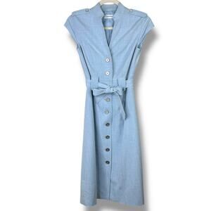 Calvin Klein NWOT Light Blue Denim Button Down Tie Waist Midi Dress Size 2